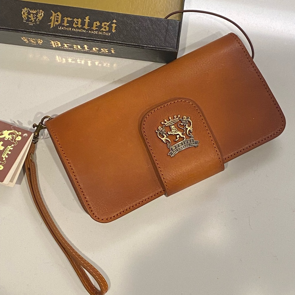 Cognac Pratesi Firenze Wristlet New In Box